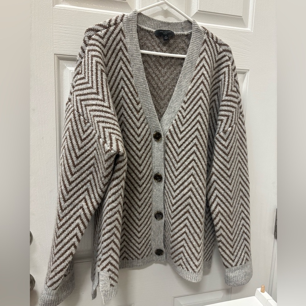 Ann Tylor Chevron Patterned Cardigan Sweater Women Size XLP